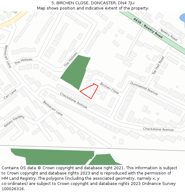 5, BIRCHEN CLOSE, DONCASTER, DN4 7JU: Location map and indicative extent of plot