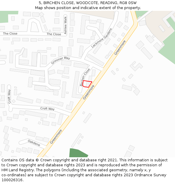 5, BIRCHEN CLOSE, WOODCOTE, READING, RG8 0SW: Location map and indicative extent of plot