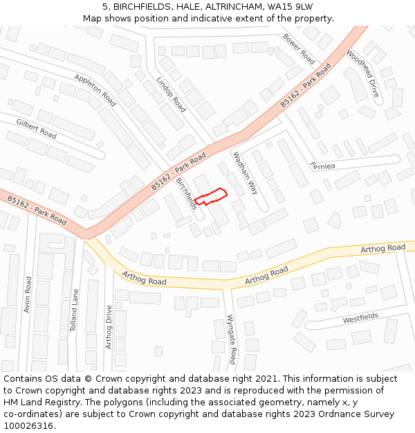 5, BIRCHFIELDS, HALE, ALTRINCHAM, WA15 9LW: Location map and indicative extent of plot