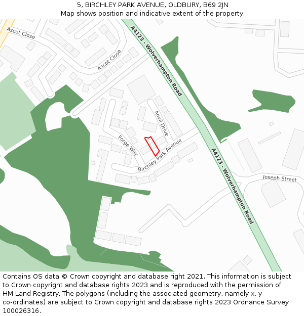 5, BIRCHLEY PARK AVENUE, OLDBURY, B69 2JN: Location map and indicative extent of plot