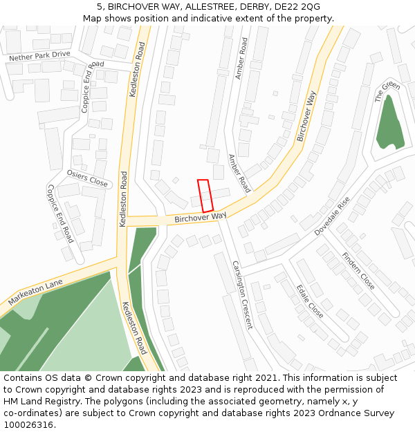 5, BIRCHOVER WAY, ALLESTREE, DERBY, DE22 2QG: Location map and indicative extent of plot