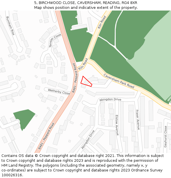5, BIRCHWOOD CLOSE, CAVERSHAM, READING, RG4 8XR: Location map and indicative extent of plot