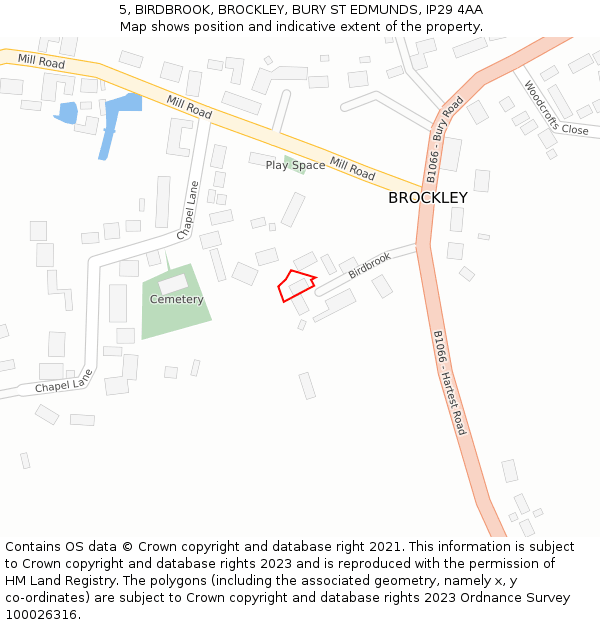 5, BIRDBROOK, BROCKLEY, BURY ST EDMUNDS, IP29 4AA: Location map and indicative extent of plot