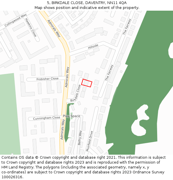 5, BIRKDALE CLOSE, DAVENTRY, NN11 4QA: Location map and indicative extent of plot