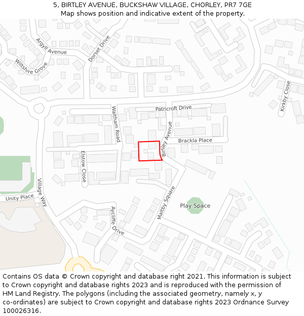 5, BIRTLEY AVENUE, BUCKSHAW VILLAGE, CHORLEY, PR7 7GE: Location map and indicative extent of plot