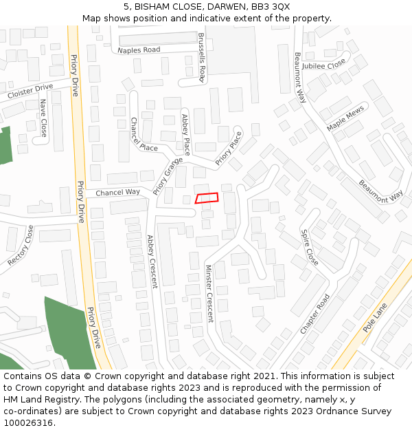 5, BISHAM CLOSE, DARWEN, BB3 3QX: Location map and indicative extent of plot