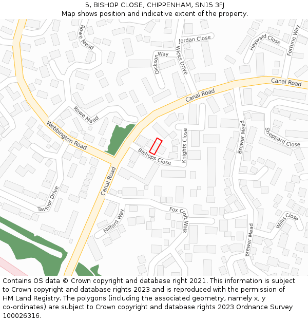 5, BISHOP CLOSE, CHIPPENHAM, SN15 3FJ: Location map and indicative extent of plot