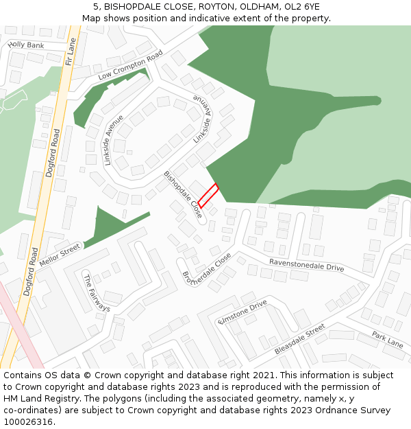 5, BISHOPDALE CLOSE, ROYTON, OLDHAM, OL2 6YE: Location map and indicative extent of plot
