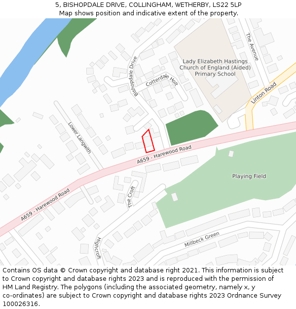 5, BISHOPDALE DRIVE, COLLINGHAM, WETHERBY, LS22 5LP: Location map and indicative extent of plot