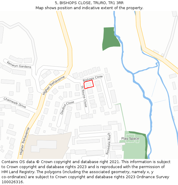 5, BISHOPS CLOSE, TRURO, TR1 3RR: Location map and indicative extent of plot