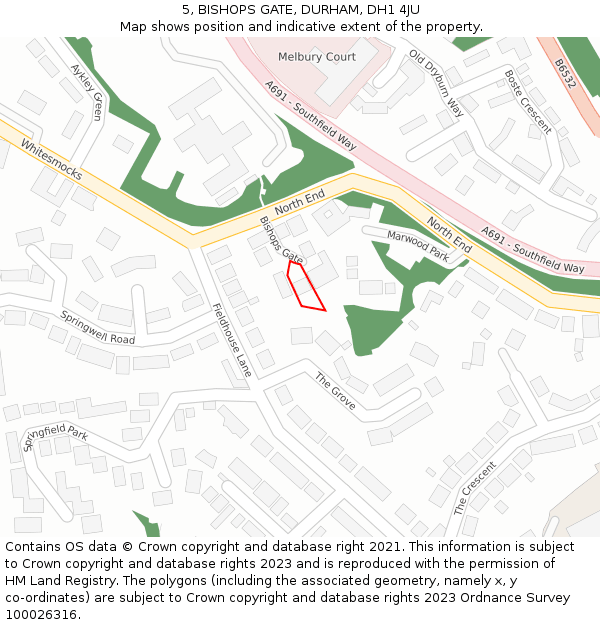 5, BISHOPS GATE, DURHAM, DH1 4JU: Location map and indicative extent of plot