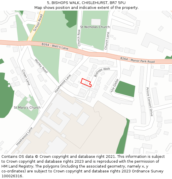 5, BISHOPS WALK, CHISLEHURST, BR7 5PU: Location map and indicative extent of plot