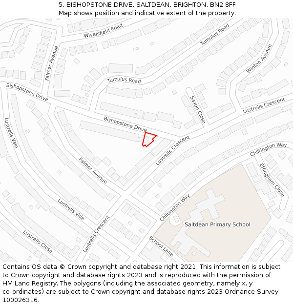 5, BISHOPSTONE DRIVE, SALTDEAN, BRIGHTON, BN2 8FF: Location map and indicative extent of plot