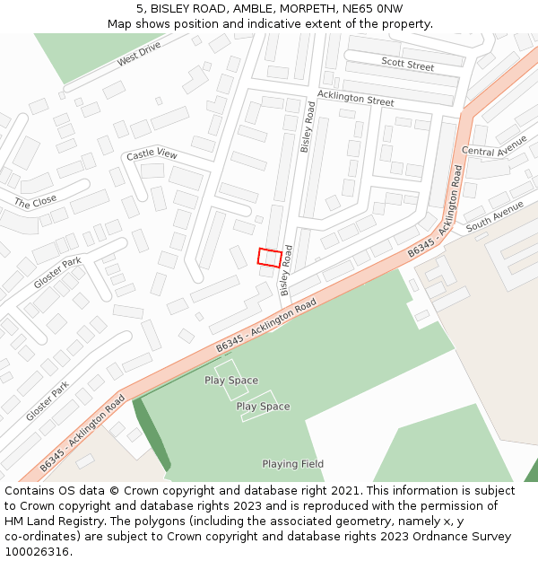 5, BISLEY ROAD, AMBLE, MORPETH, NE65 0NW: Location map and indicative extent of plot