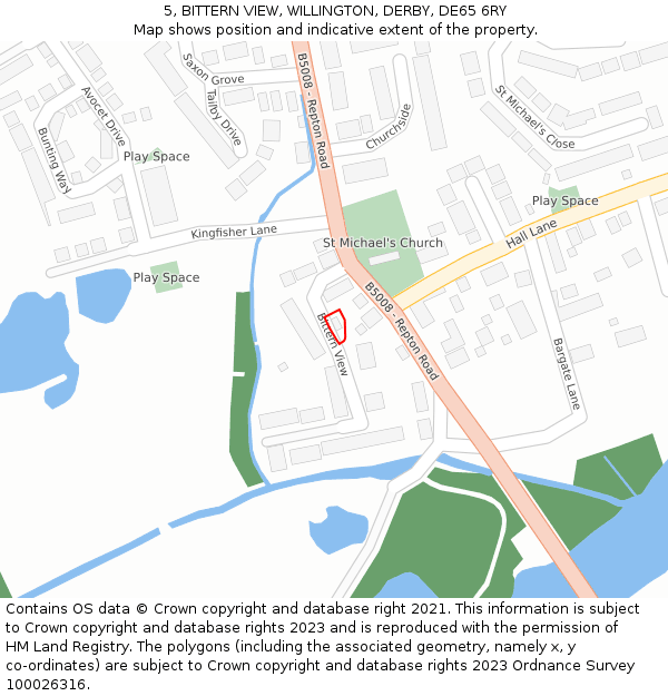 5, BITTERN VIEW, WILLINGTON, DERBY, DE65 6RY: Location map and indicative extent of plot