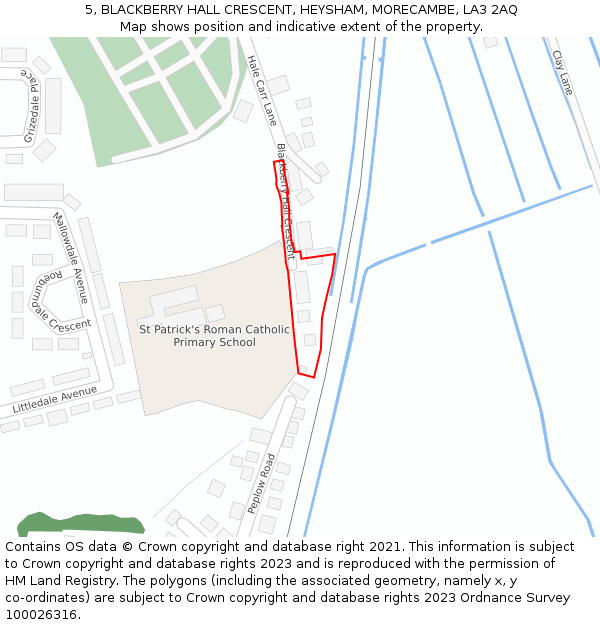 5, BLACKBERRY HALL CRESCENT, HEYSHAM, MORECAMBE, LA3 2AQ: Location map and indicative extent of plot