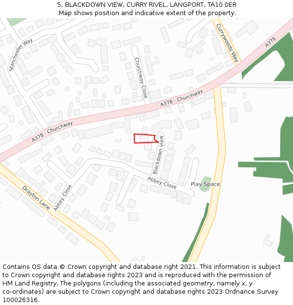 5, BLACKDOWN VIEW, CURRY RIVEL, LANGPORT, TA10 0ER: Location map and indicative extent of plot