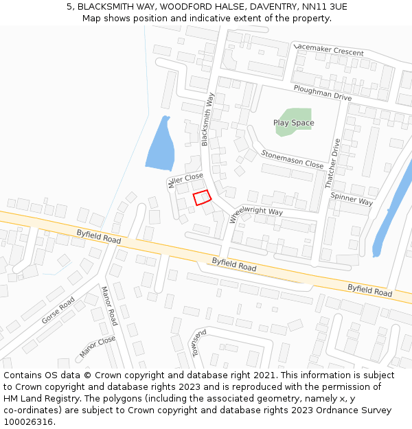 5, BLACKSMITH WAY, WOODFORD HALSE, DAVENTRY, NN11 3UE: Location map and indicative extent of plot