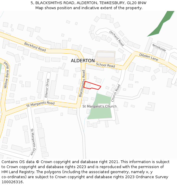 5, BLACKSMITHS ROAD, ALDERTON, TEWKESBURY, GL20 8NW: Location map and indicative extent of plot