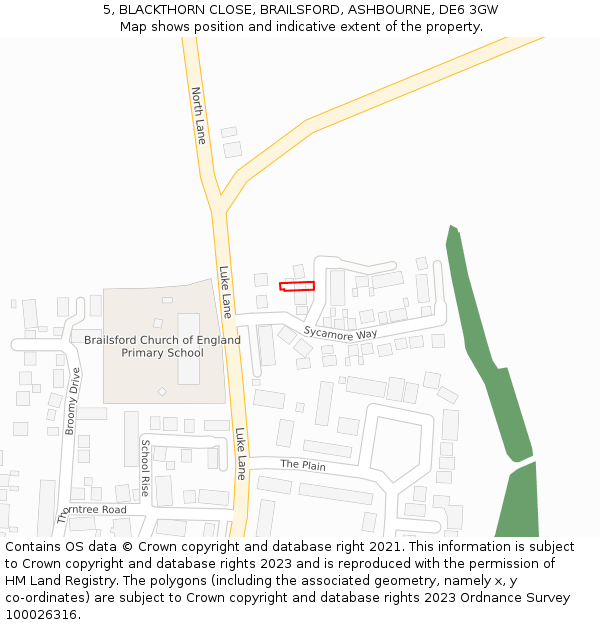 5, BLACKTHORN CLOSE, BRAILSFORD, ASHBOURNE, DE6 3GW: Location map and indicative extent of plot