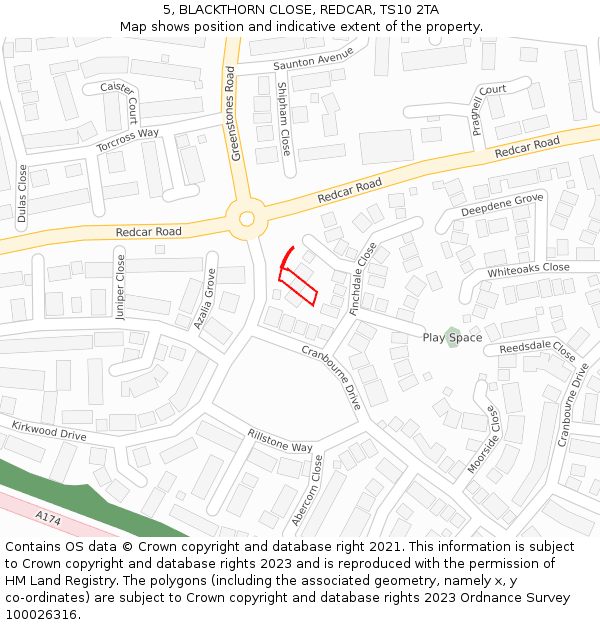 5, BLACKTHORN CLOSE, REDCAR, TS10 2TA: Location map and indicative extent of plot