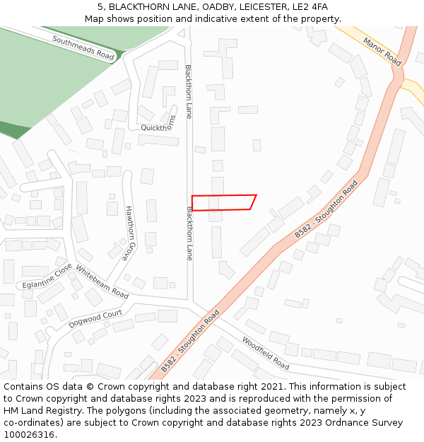 5, BLACKTHORN LANE, OADBY, LEICESTER, LE2 4FA: Location map and indicative extent of plot