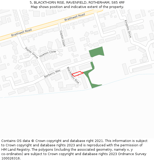 5, BLACKTHORN RISE, RAVENFIELD, ROTHERHAM, S65 4RF: Location map and indicative extent of plot