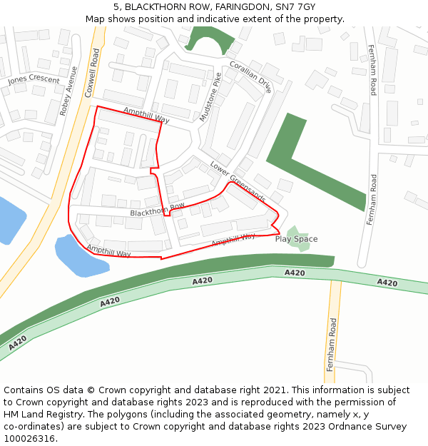 5, BLACKTHORN ROW, FARINGDON, SN7 7GY: Location map and indicative extent of plot