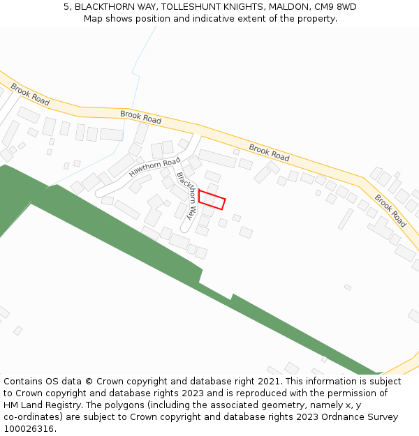 5, BLACKTHORN WAY, TOLLESHUNT KNIGHTS, MALDON, CM9 8WD: Location map and indicative extent of plot