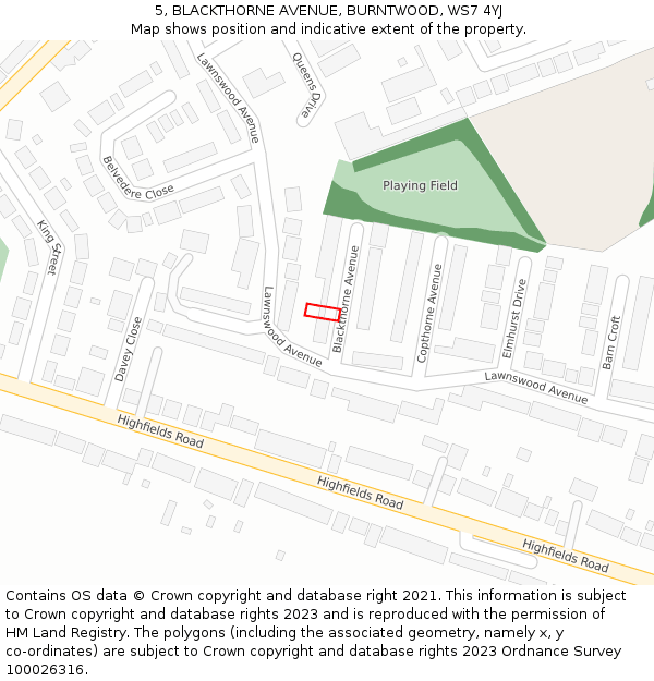 5, BLACKTHORNE AVENUE, BURNTWOOD, WS7 4YJ: Location map and indicative extent of plot