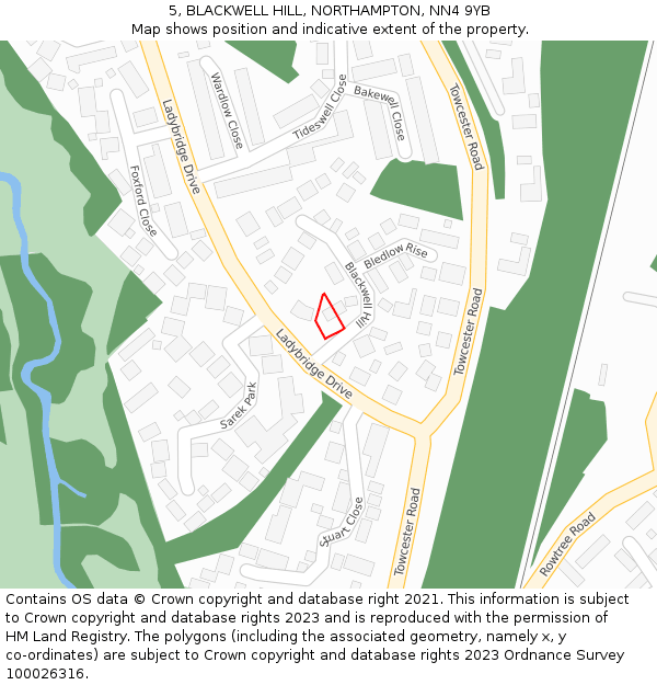 5, BLACKWELL HILL, NORTHAMPTON, NN4 9YB: Location map and indicative extent of plot