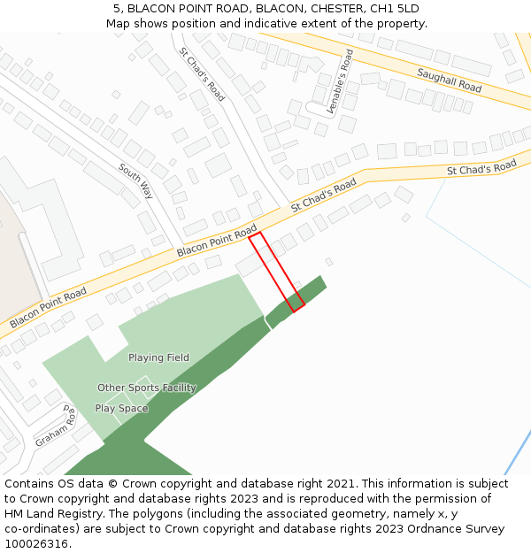 5, BLACON POINT ROAD, BLACON, CHESTER, CH1 5LD: Location map and indicative extent of plot