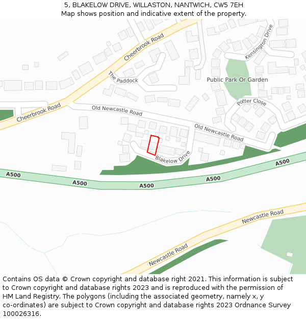 5, BLAKELOW DRIVE, WILLASTON, NANTWICH, CW5 7EH: Location map and indicative extent of plot