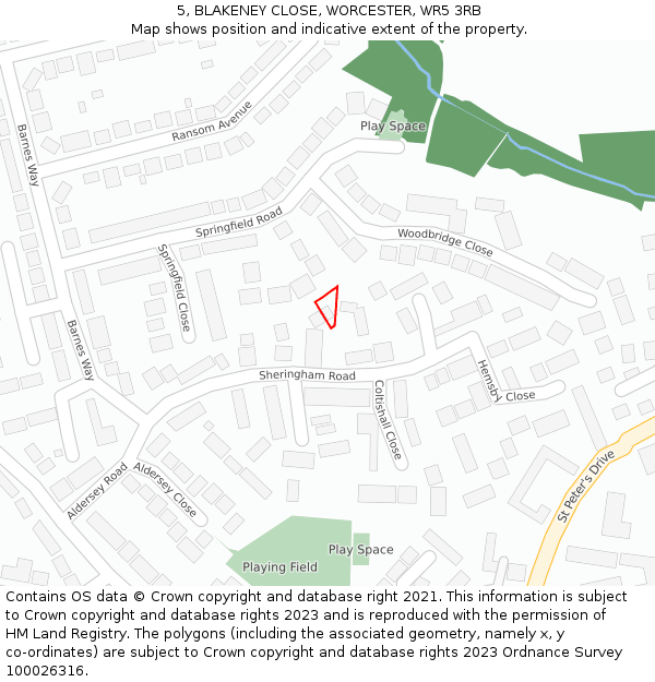5, BLAKENEY CLOSE, WORCESTER, WR5 3RB: Location map and indicative extent of plot