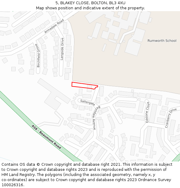 5, BLAKEY CLOSE, BOLTON, BL3 4XU: Location map and indicative extent of plot