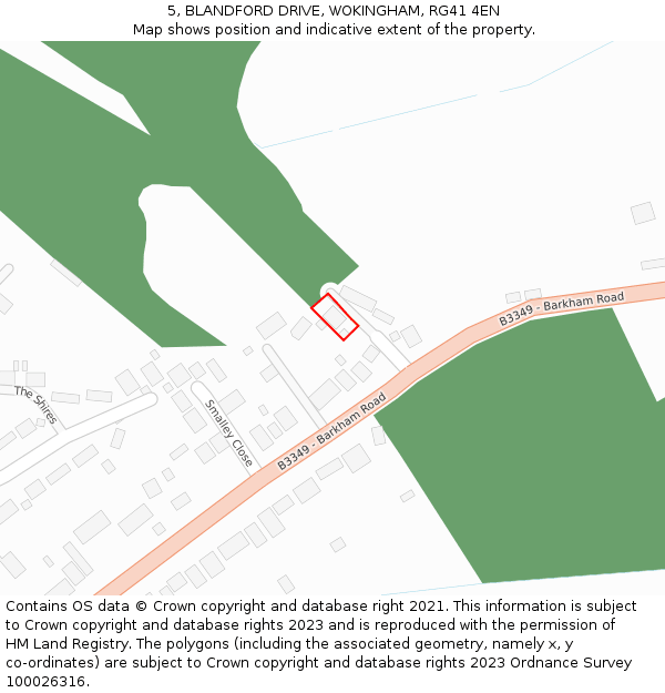 5, BLANDFORD DRIVE, WOKINGHAM, RG41 4EN: Location map and indicative extent of plot