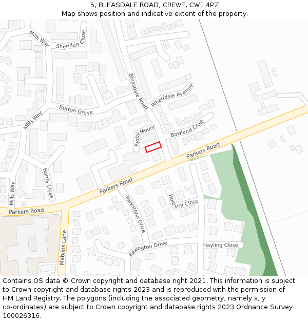 5, BLEASDALE ROAD, CREWE, CW1 4PZ: Location map and indicative extent of plot