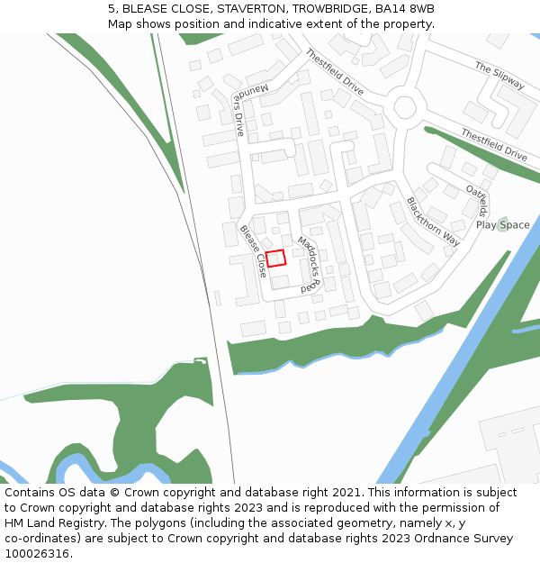 5, BLEASE CLOSE, STAVERTON, TROWBRIDGE, BA14 8WB: Location map and indicative extent of plot