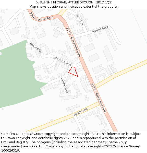 5, BLENHEIM DRIVE, ATTLEBOROUGH, NR17 1QZ: Location map and indicative extent of plot