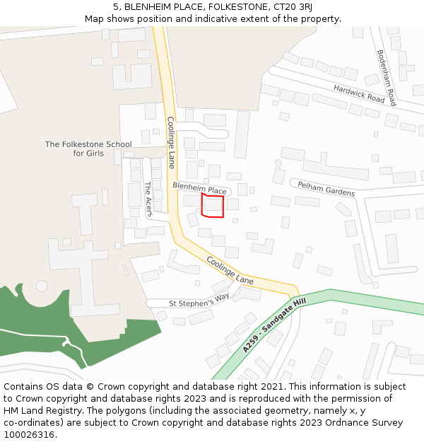 5, BLENHEIM PLACE, FOLKESTONE, CT20 3RJ: Location map and indicative extent of plot