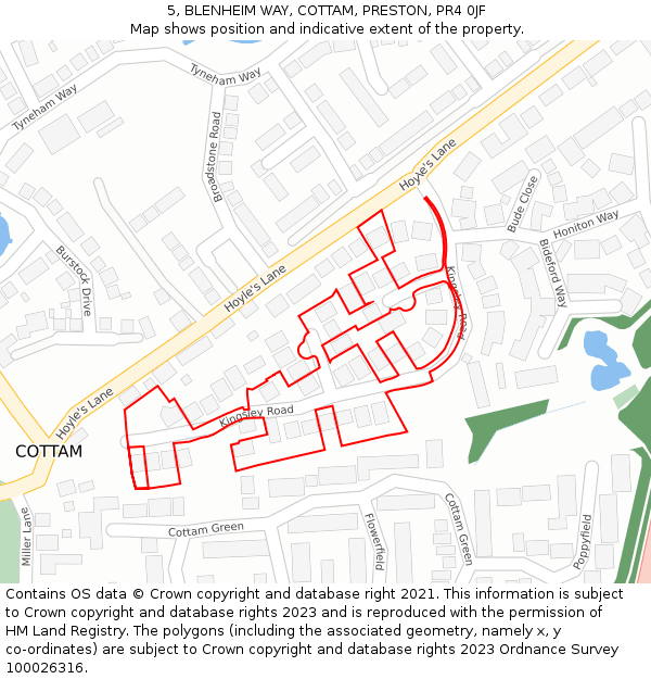 5, BLENHEIM WAY, COTTAM, PRESTON, PR4 0JF: Location map and indicative extent of plot