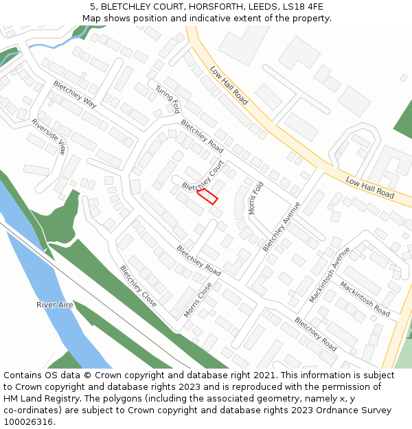 5, BLETCHLEY COURT, HORSFORTH, LEEDS, LS18 4FE: Location map and indicative extent of plot