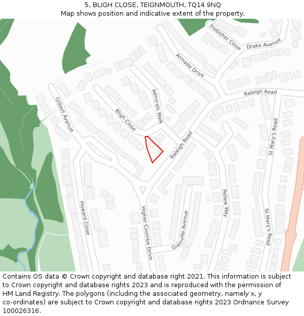 5, BLIGH CLOSE, TEIGNMOUTH, TQ14 9NQ: Location map and indicative extent of plot