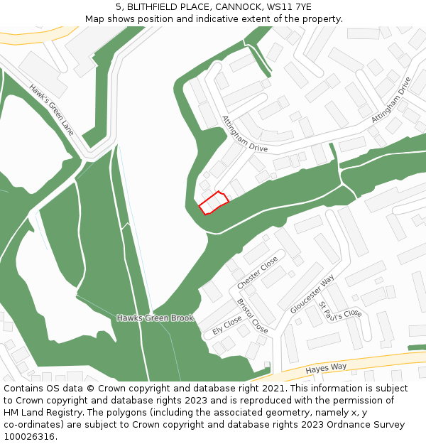 5, BLITHFIELD PLACE, CANNOCK, WS11 7YE: Location map and indicative extent of plot