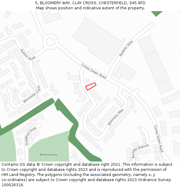 5, BLOOMERY WAY, CLAY CROSS, CHESTERFIELD, S45 9FD: Location map and indicative extent of plot