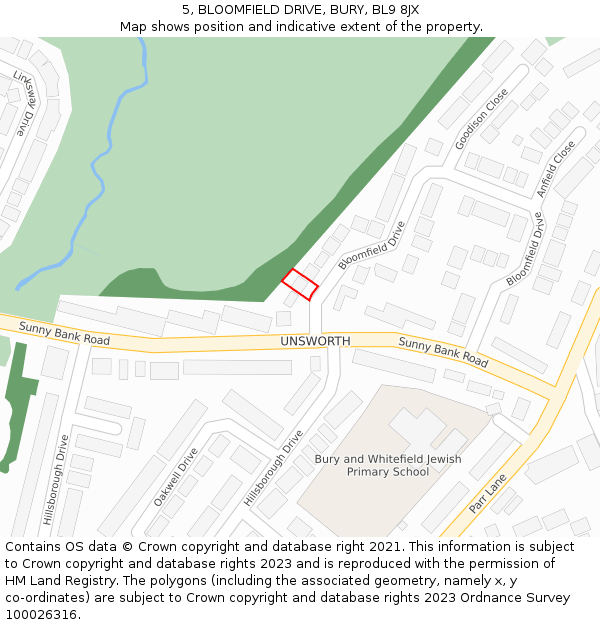 5, BLOOMFIELD DRIVE, BURY, BL9 8JX: Location map and indicative extent of plot