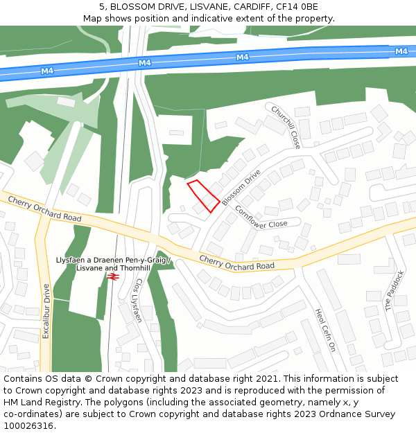 5, BLOSSOM DRIVE, LISVANE, CARDIFF, CF14 0BE: Location map and indicative extent of plot