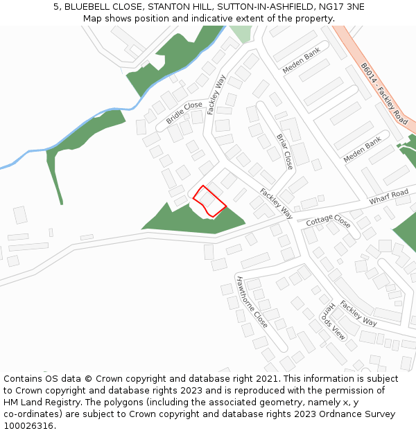 5, BLUEBELL CLOSE, STANTON HILL, SUTTON-IN-ASHFIELD, NG17 3NE: Location map and indicative extent of plot