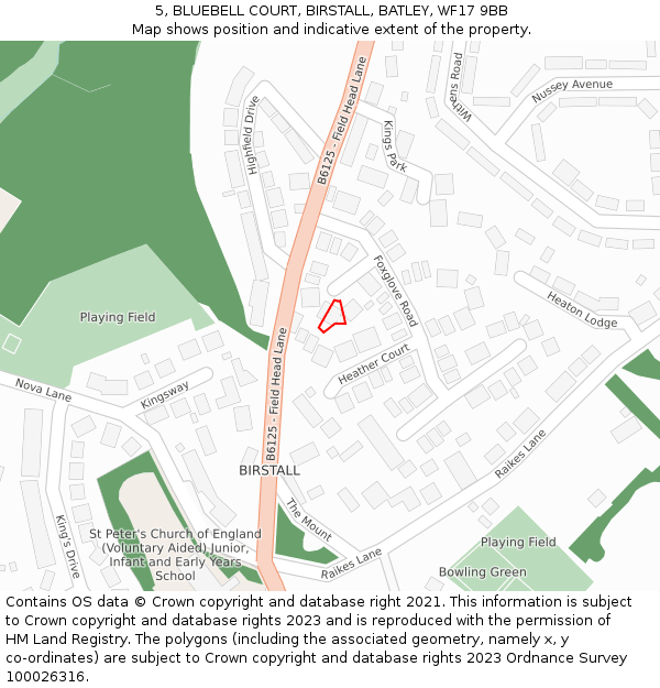 5, BLUEBELL COURT, BIRSTALL, BATLEY, WF17 9BB: Location map and indicative extent of plot