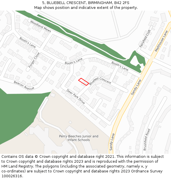 5, BLUEBELL CRESCENT, BIRMINGHAM, B42 2FS: Location map and indicative extent of plot